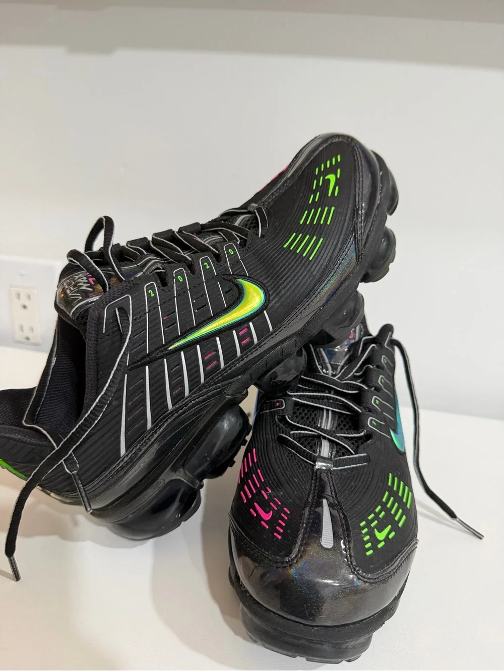Nike Black Sneakers with Neon Green and Pink Accents